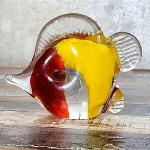 Small Aquatic Fish Yellow and Red Glass Fish Paperweight
